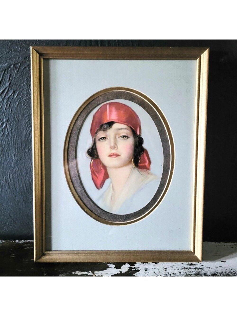 Vtg Framed "A Romany Lass" Print by Z. P. Nickolaki c 1900s, Female Portrait Art